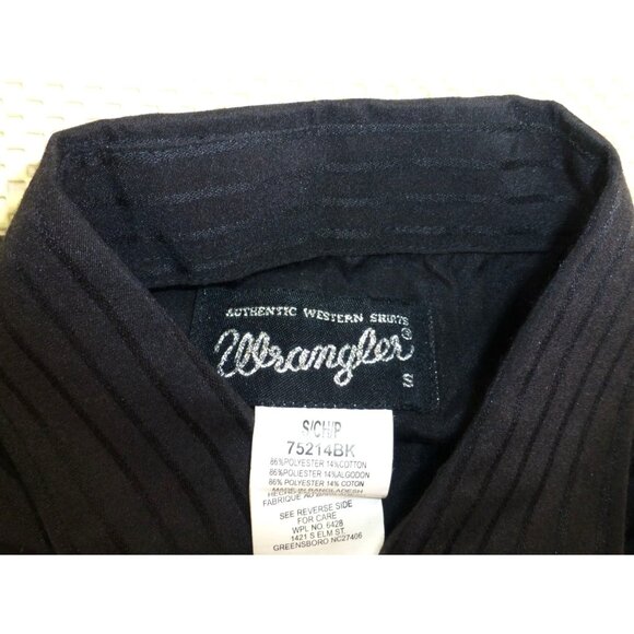 Wrangler Black Western Style Button-Up Shirt With Pinstripes Pearl Snap Cuffs Sm - Picture 2 of 7